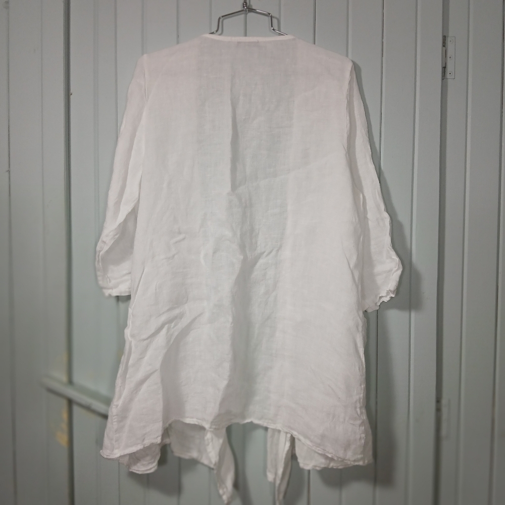 White Linen Open Front Cardigan/cover up - Picture 2 of 6